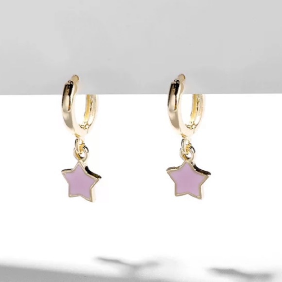 kelzposh Jewelry - Pink Star Charm Huggie Earrings